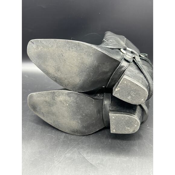 MNG Black Leather Embroidered Booties Women Side Zip Size 38/7.5 EUC - Picture 14 of 14